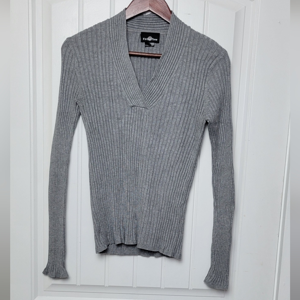 It's Our Time Gray Vneck Sweater